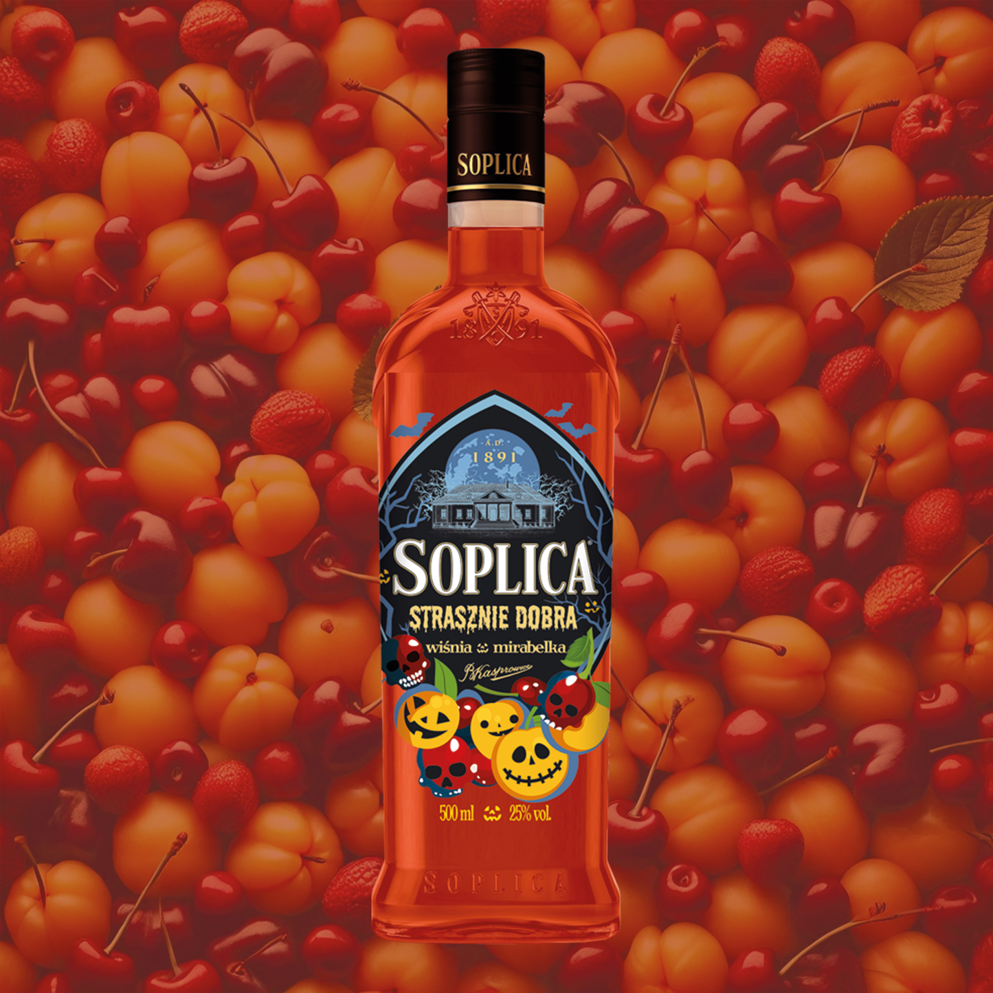 Halloween Edition Kirschen-Mirabellen-Likör - Edycja Halloweenowa wisnia i mirabelka 25% - 500ml