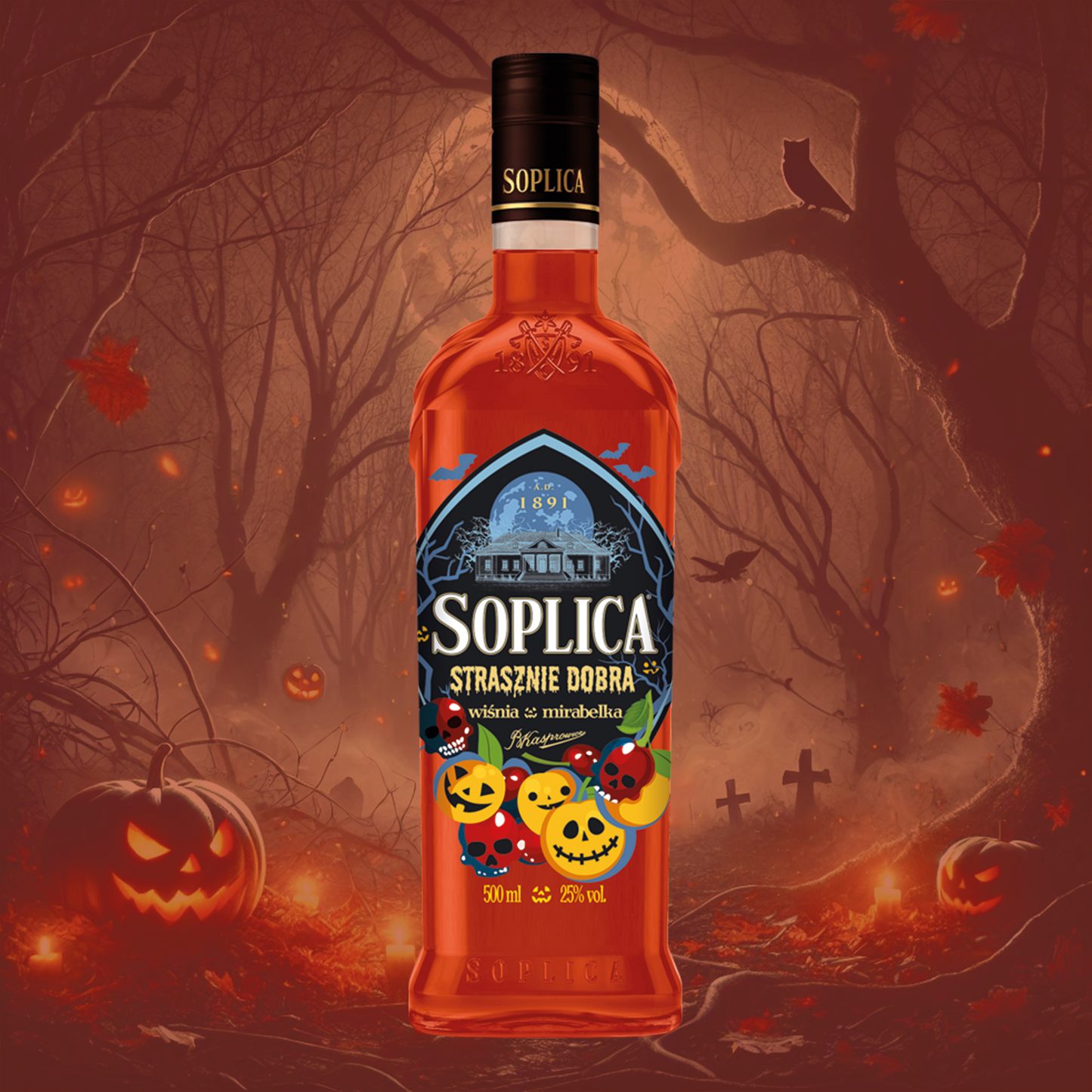 Halloween Edition Kirschen-Mirabellen-Likör - Edycja Halloweenowa wisnia i mirabelka 25% - 500ml