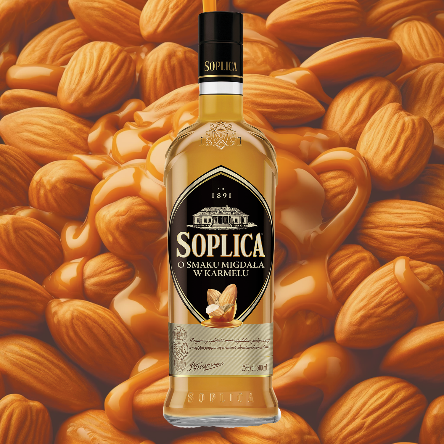 Soplica mit Mandeln in Karamell-Geschmack Likör o smaku migdala w karamelu 25% - 500ml